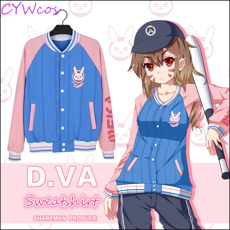 

Game OW DVA Cosplay Costume Baseball Uniform Autumn D.va Sweatshirt Coat Daily Hoodies Suits D.VA Cosplay Blouse Shirts