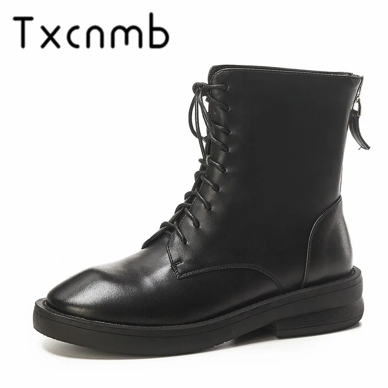 

TXCNMB 2020 Boots Women Ankle Boots for Women Winter Genuine Leather High Heel Lace-up Shoes Woman Size 40