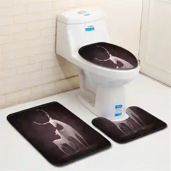 

Nordic Elk Toilet Bath Mat Carpet Rug Sets Bathroom Shower Room Carpets Flannel Anti Slip 3 Pieces Bath Mat Sets