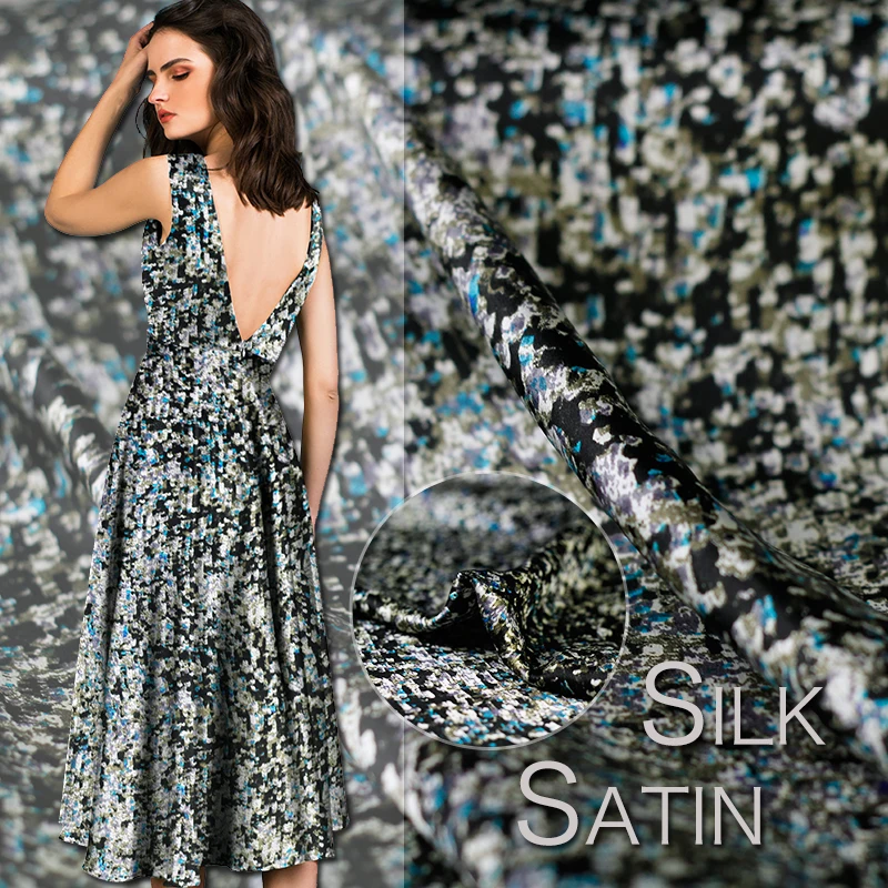 

New fashion silk silk satin fabric Textured black bottom flower silk crepe fabric dress fabric satin dress Cheap fabrics