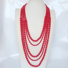 Новое поступление красного цвета модное эффектное пятислойное бисерное ожерелье