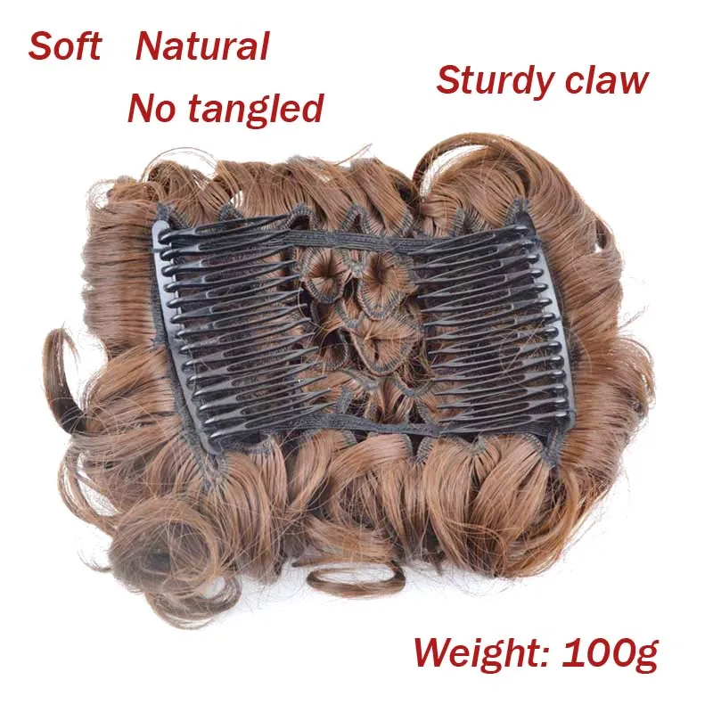jeedou Synthetic Updos Curly Hair Chignon Clip On Hair Bun Pad Gray Bromn Mix Color Retro Style Women's Wedding Hairpieces