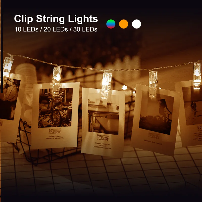 Светодиодный держатель для фото фонарики гирлянда для подвешивания фотографий карточные фотографии Memos, RGB теплый белый декоративный свет