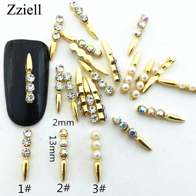 

2019 Japan Korea New 3D Nail Art Decoration Metal Fancy Style with Bling Crystal Pearl Nail Accessory DIY Charm Nail