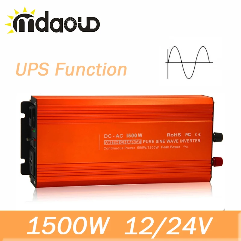 

1500W 12/24VDC To 110/220VAC 3000W Peak Pure Sine Wave Inverter with UPS function