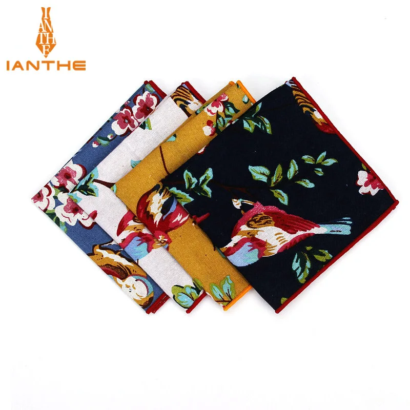 

Brand Men Suits Linen Handkerchiefs Flower Floral Vintage Pocket Square Hankies Men's Business Casual Square Pockets Hanky Towel