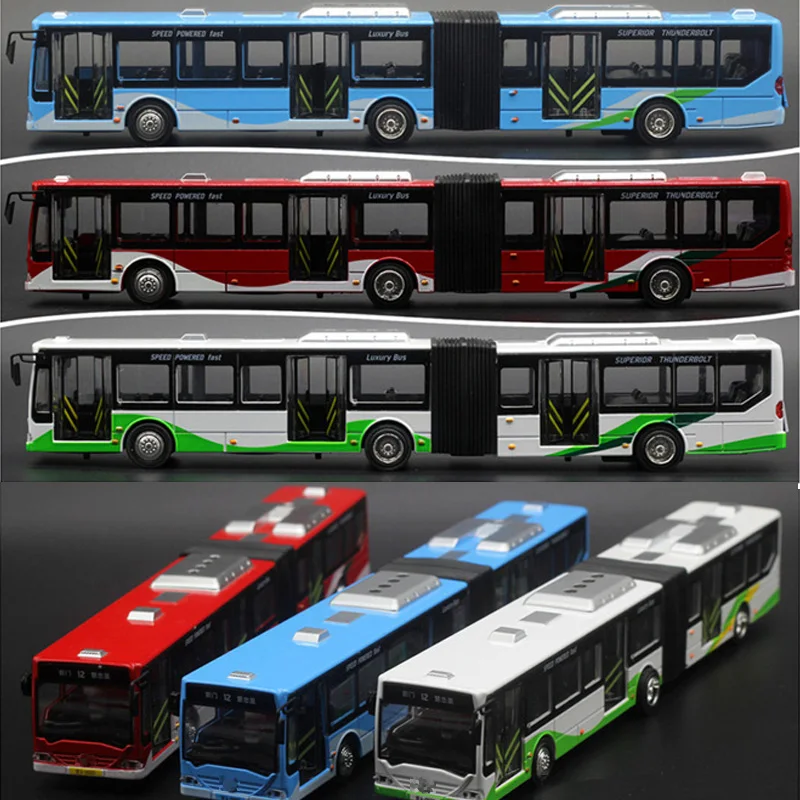 1:18, удлиненный двойной автобус, модель автомобиля из сплава, автобусный шарнир, автобус, со звуком и светильник, модель автомобиля, подарок для детей