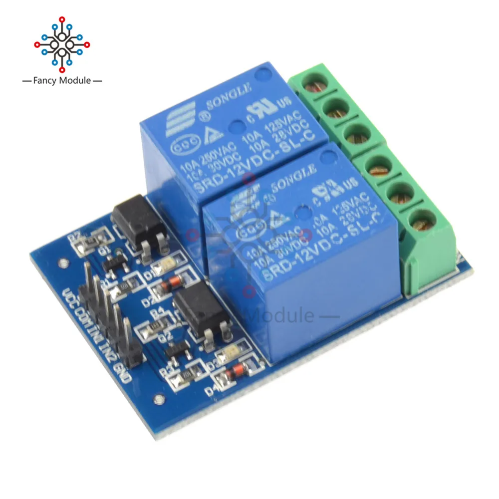 12 в 1/2/4/8 канальный релейный модульный оптрон для Arduino ARM AVR DSP PIC MSP AC 250V 10A DC 30V низкого уровня сигнала - Габаритные размеры: 2 Channel