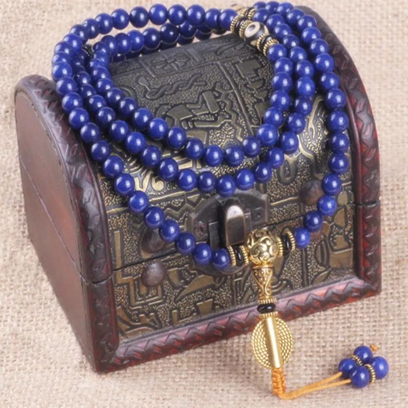 Sennier 108 лазурит бусины молитва Будды Мала Браслет для медитации, голубой камень женщин ожерелье Модные ювелирные изделия
