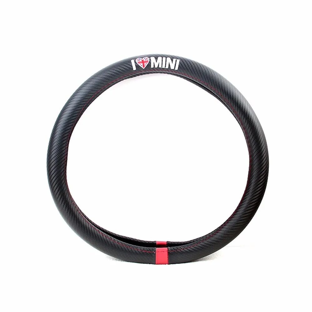 Tampa da Roda de Direcção do Carro Fibra de Carbono de Couro pu para Mini Styling Mini Cooper R50 R52 R53 R55 R56 R57 R58 R59 R60 R61 R62 eu Amo 4 Capas p direção