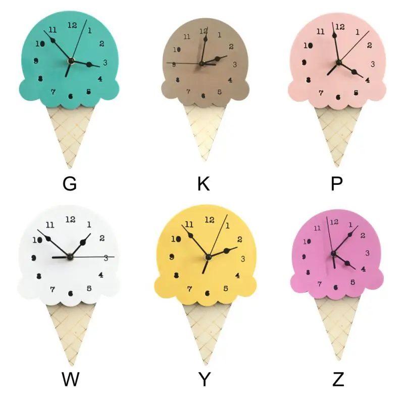 

2019 new Nordic INS style Ice Cream Sharped Wall Hanging Clock Cartoon Silent Non-Ticking Battery Powered for Children Bedroom