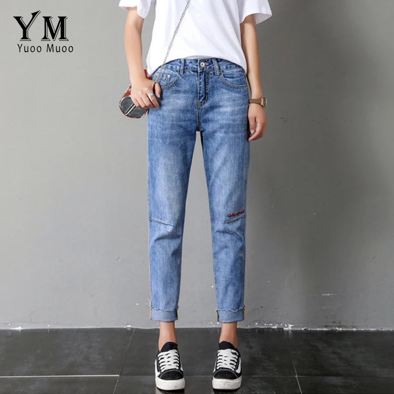 

YuooMuoo 2019 Summer Jeans Woman Embroidery Skinny Jeans Streetwear Denim Harem Pants All Matched Female Trousers jean femme