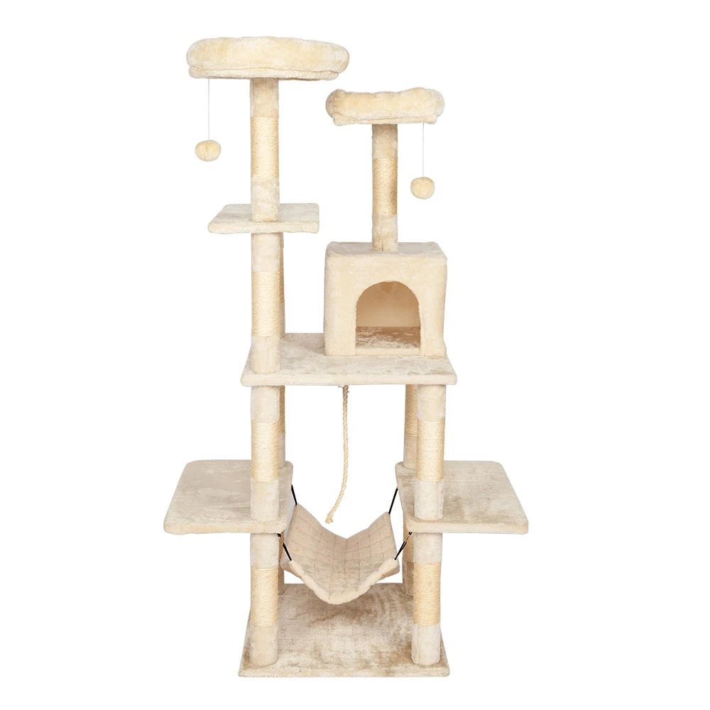 

60" Cat Tree Tower With A Condo Two Platforms Sisal Scratching Posts And Hammock Pet House Furnifure Cat Activity Tower