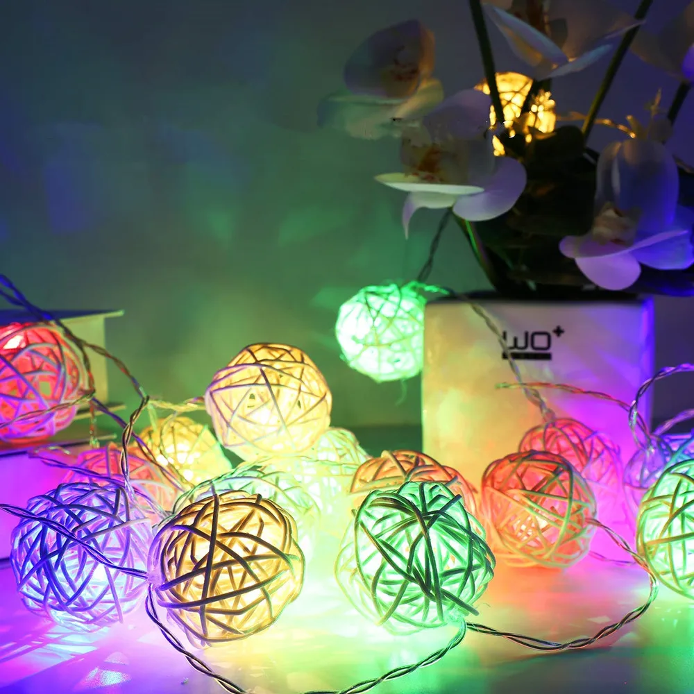 Глобус Ротанговые шарики, гирлянда свет 6 м 40LED батарея мощность Сказочный свет для внутренней спальни занавес Патио газон пейзаж Сад
