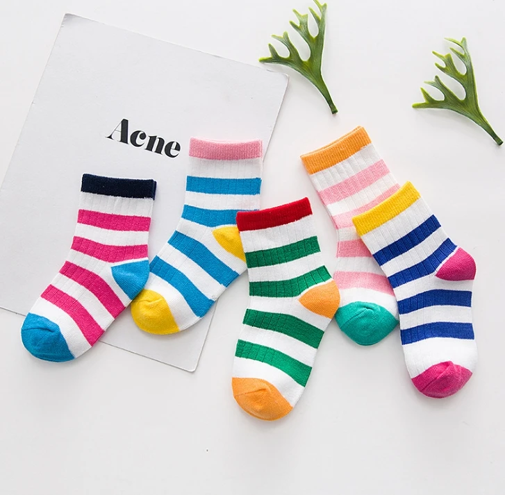 5 пар/лот(10 шт.) Детские хлопковые цветные полосатые носки модные носки для мальчиков и девочек детские мягкие носки на осень и весну