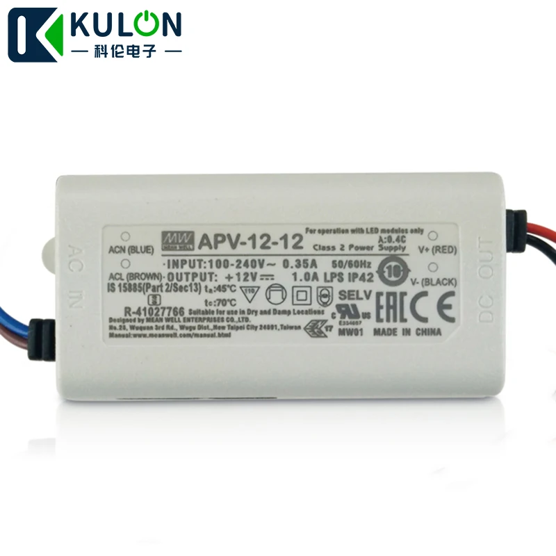 Светодиодный драйвер Meanwell 90-264VAC в DC 12V с одним выходом 12W 5V 2A 12V 1A 15V 0.8A 24V 0.5A светодиодный трансформатор для светодиодных лент