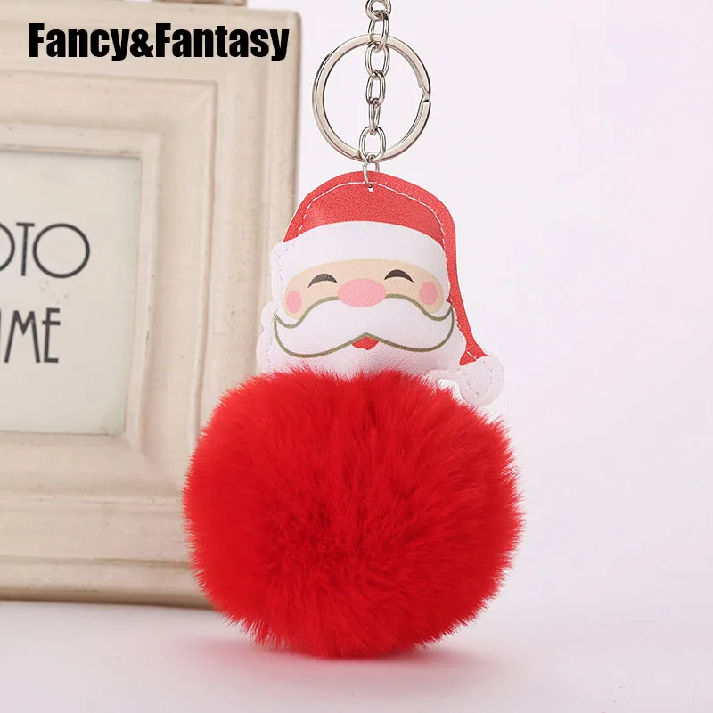 

Pompom Faux Rabbit Fur Christmas Keychain Santa Claus Trinket Plush Pom Pom Key Chain Car Bag Key Ring Xmas Gift Chaveiro