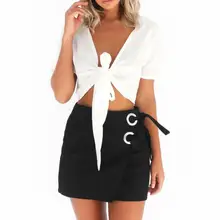 Новинка, летняя женская юбка, сексуальная, модная, короткая, с завязками, сшитая, юбка на бедрах, черная, белая, юбка