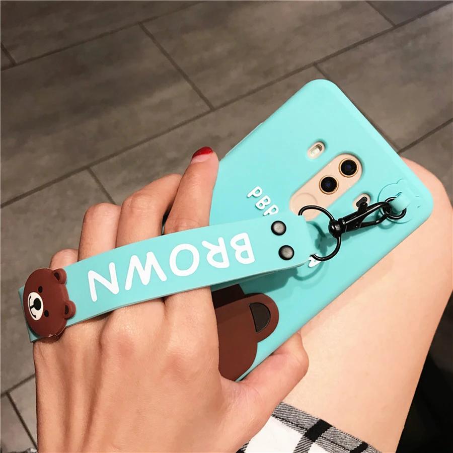 

for huawei P20 lite pro P9 P10 mate 9 mate 10 pro lite case cover cute 3d cartoon bear with strap soft silicone shell Ritozcase