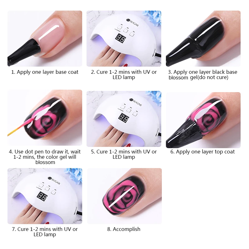  UR SUGAR Blossom Gel Black White Clear Blossom Nail Polish Blooming Effect Flower Gel 7.5ml Soak of