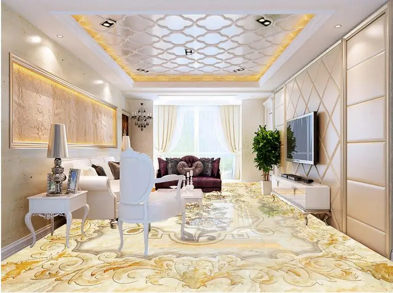 

vinyl flooring Custom Golden waterproof wallpaper for bathroom Golden Jewelery Marble 3d floor wallpapers for walls