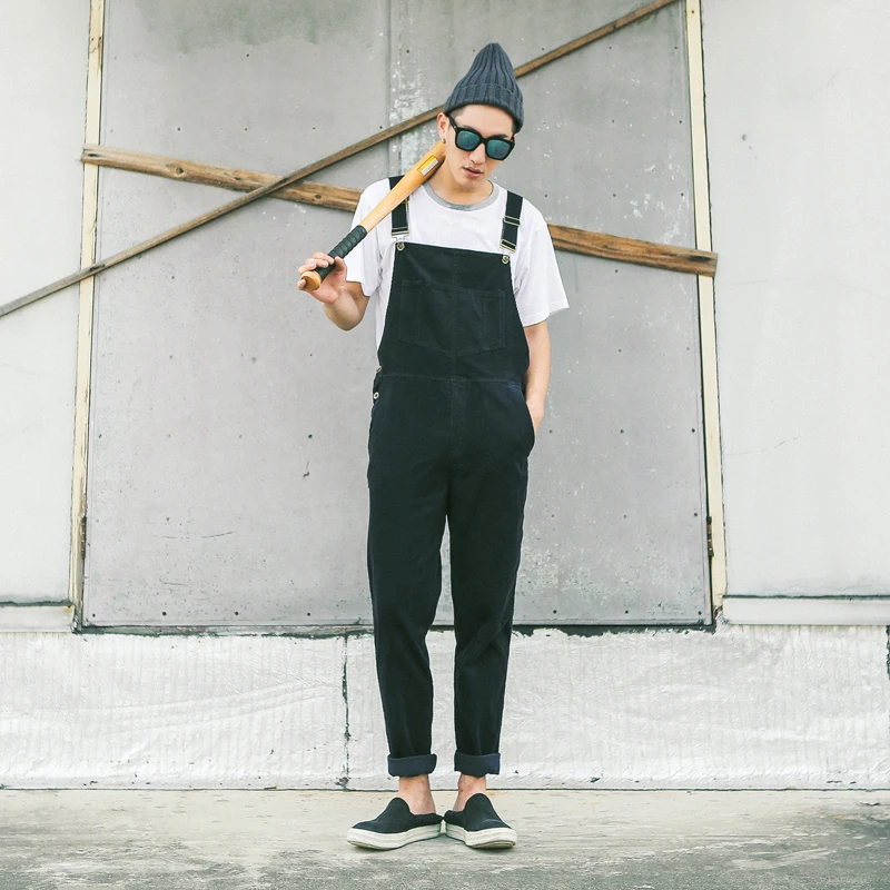 

Japanese Street Retro Style Overalls High Quality Mens Casual Loose Jumpsuits Fashion Wild Bib Pants Male