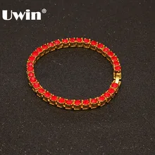 Uwin Iced Out 1 ряд Теннисный браслет полноцветный красный/синий/черный Стразы Золотой Серебряный цвет модные браслеты для хип-хопа ювелирные изделия
