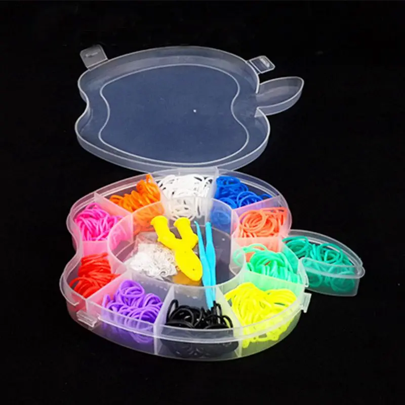 

Cute Apple Type Boxed Rubber Loom Bands Kit for Kids DIY Weave Bracelet Mix Color Rubber Bands 1 Hook+1 Tool+12 S Clips Band Set
