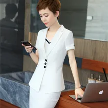 Большие размеры, летние модные блейзеры, костюмы из 2 предметов с топом и юбкой для деловых женщин, Офисная Рабочая одежда, комплекты для салона красоты белого цвета