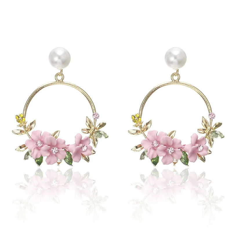

FSUNION New Arrival 2020 Elegant Big Circle Flower Drop Earrings For Women Fashion Simulated Pearl Rhinestone Boucle D'oreille