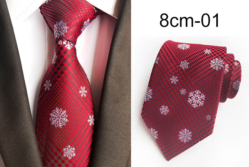 Рождественские галстуки GUSLESON для мужчин, галстук 8 см с Санта-Клаусом, жаккардовые тканевые Галстуки, тонкие платья, галстук для шеи с узором в виде снега