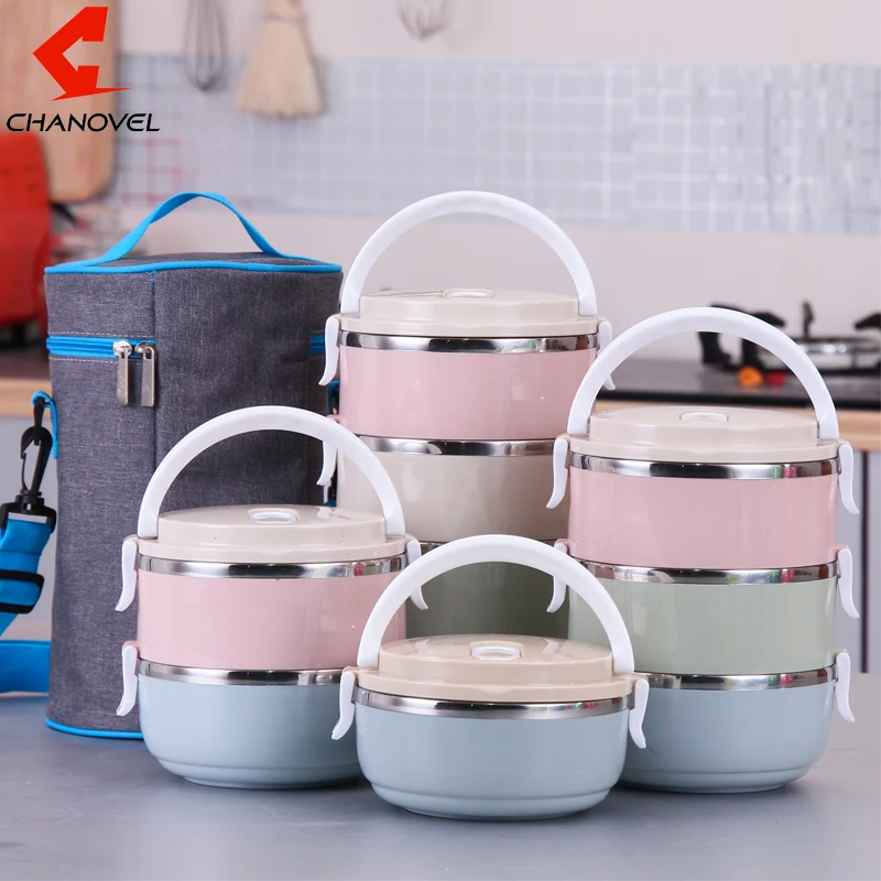 

CHANOVEL Portable 304 Stainless Steel Bento Lunch Box Gradient Color For Food With Containers Sealed Kids Dinnerware Set