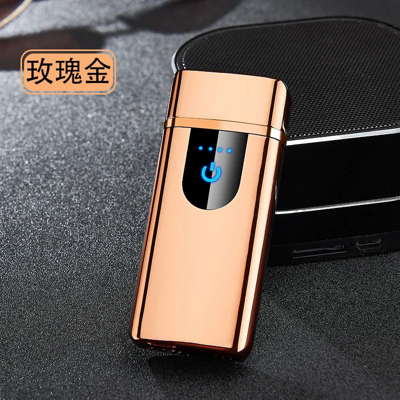 Новейшая газовая и электрическая зажигалка с сенсорным экраном, перезаряжаемая USB Зажигалка, ветрозащитная металлическая газовая зажигалка с дисплеем питания - Цвет: Золотой