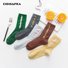 [EIOISAPRA] Новые блестящие носки с разноцветным принтом, креативные блестящие женские носки в стиле Харадзюку золотого и серебристого цветов
