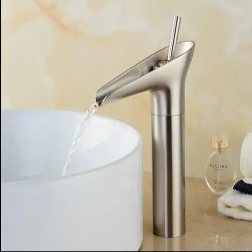 Contemporary High Modern Open Spout Waterfall Tap Bathroom Vessel Contemporary High Modern Open Spout Waterfall Tap Bathroom Vessel Sink Faucet In Antique Br Finished