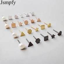 

Jsping New 6 Pcs/set Mismatch Earring Small Geometric Square Triangle Freshwater Pearl Stud Earrings For Women Girls Brincos