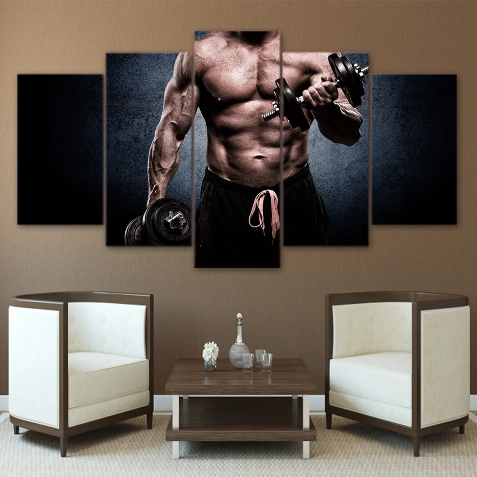 Unframed 5 piece canvas art gym man fitness muscle barbell posters HD