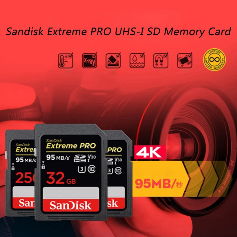 Sandisk Extreme Pro разъем для SD карты со шлейфом 95 МБ/с. 32 Гб Карта памяти SDHC карты V30 U3 Class10 64 Гб 128 ГБ 256 Гб карта памяти SDXC карты UHS-I карты