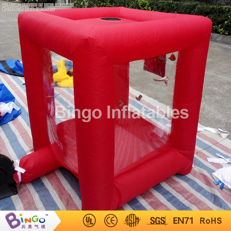  Customized cube shape red color inflatable money machine hot sale 1X1X1.2 Meters inflatable cash bl