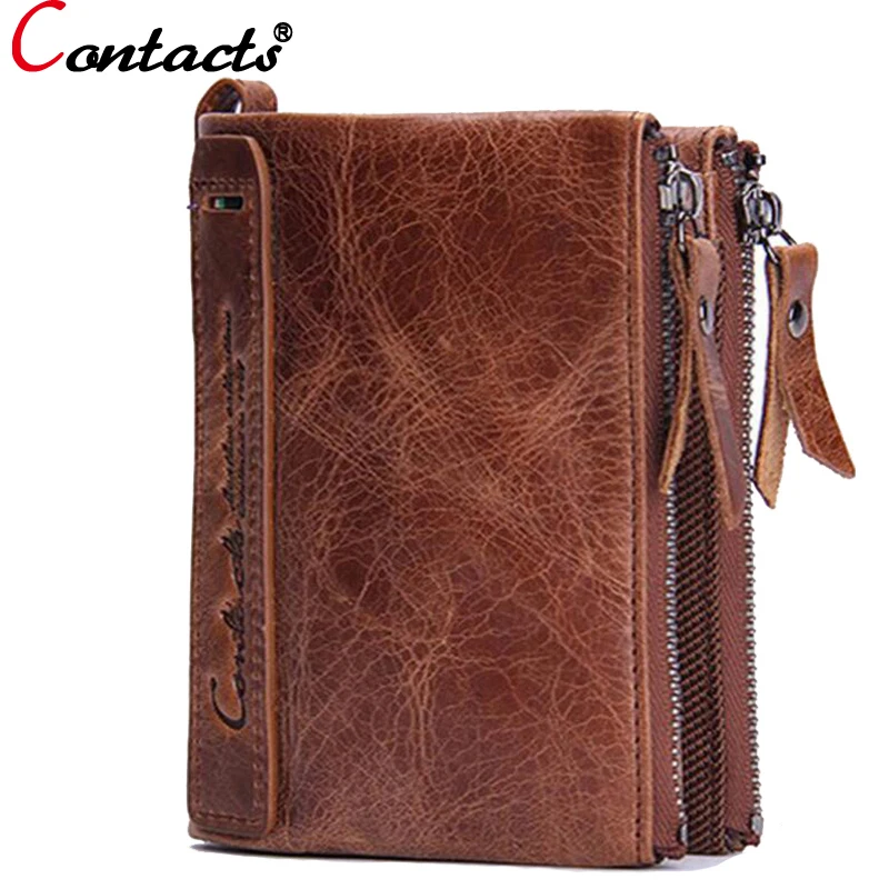  CONTACT'S Genuine Leather Men Wallet Coin Purse Card Holder Zipper Small Clutch Bags Famous Brand Dollar Price Walet Money Bag 