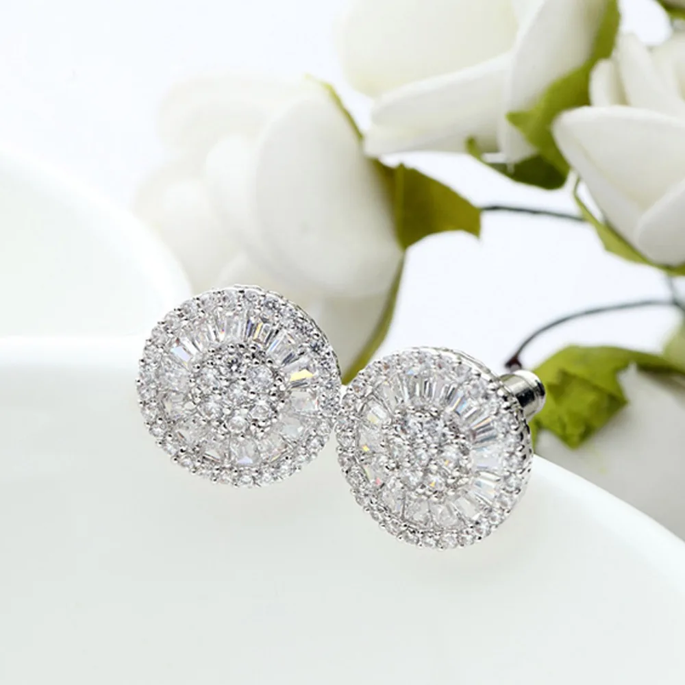 LUOTEEMI Noble Romantic Jewelry Bright Unique Round Shape Cubic Zircon Wedding Stud Earrings for Women Party Factory Wholesale