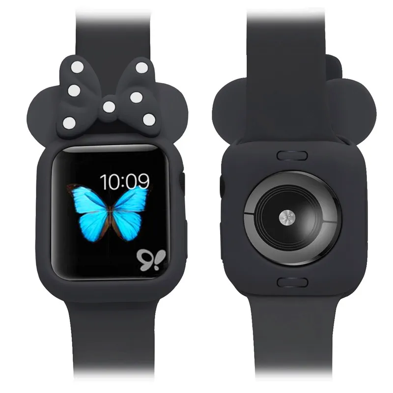 Силиконовый чехол с милыми ушками Микки и Минни Маус для Apple Watch Series 4, 3, 2, 1, защитный чехол для iWatch 44 мм, 42 мм, 40 мм, 38 мм