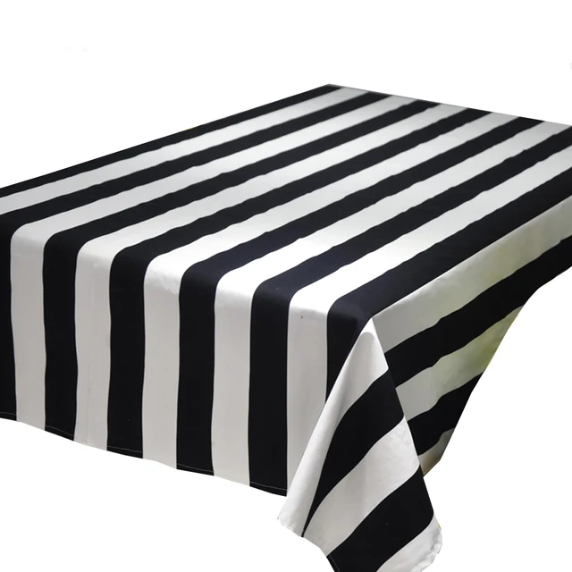 Rectangular Table Cloth Geometric Wave Black and White Striped Square