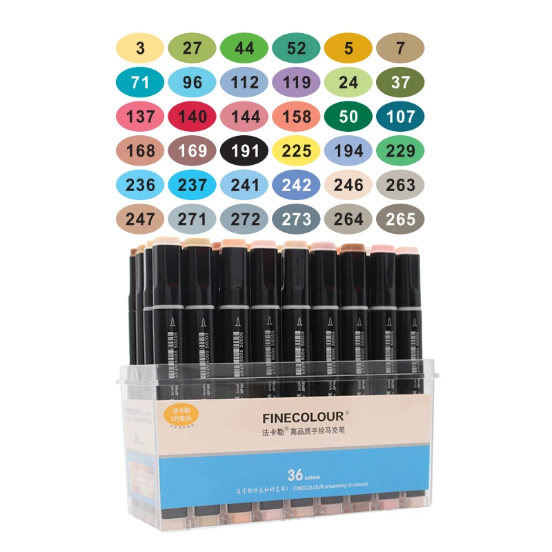 Finecolour EF102 двусторонняя щетка Маркеры Ручка 24/36/48/60/72 манга Цвета тонов живопись для рисования с коробкой 480 Цвета