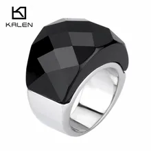 High Quality Kalen Jewelry Rings Size6 7 8 9 Black & White Glass Couples Rings 17mm Stainless Steel Anime Rings for Man/Women