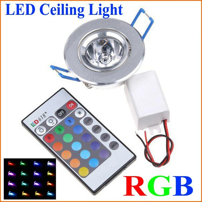 

20pcs DHL LED Light Bulbs Lamp 3W RGB 16 Colors Spot Light AC85-265V + IR Remote Control RGB LED Ceiling Downlight