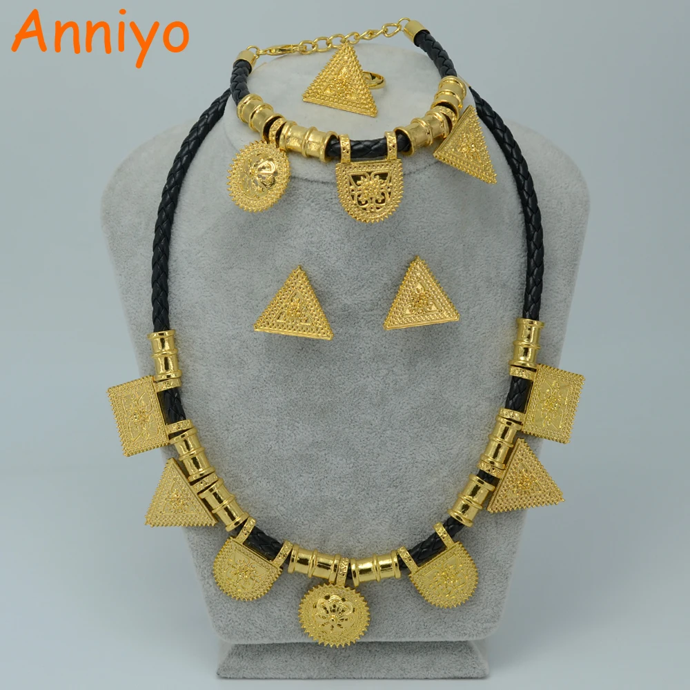 Anniyo TRIANGLE EARRINGS Design Ethiopian Jewelry set Gold Color