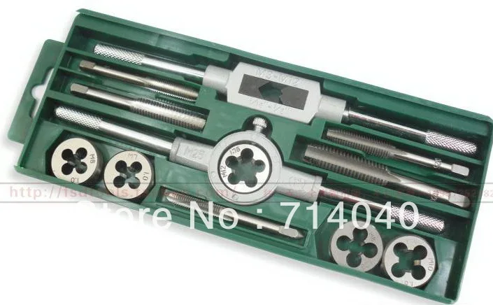 

Hand Threading M6~M12 tap die set, metric dies thread tap tool set, 12 pc kit