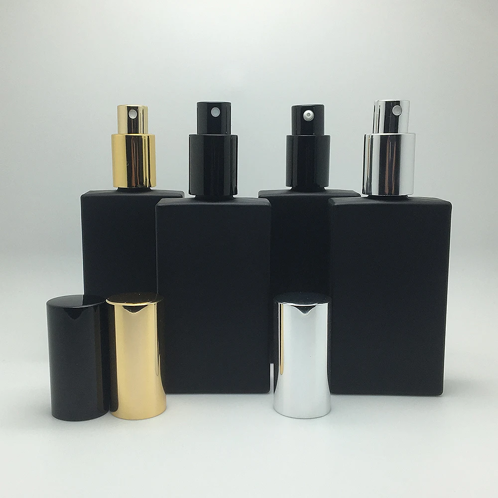 10pcs/lot Matt Black 50ml Glass Perfume Botte with Gold/Silver/Black