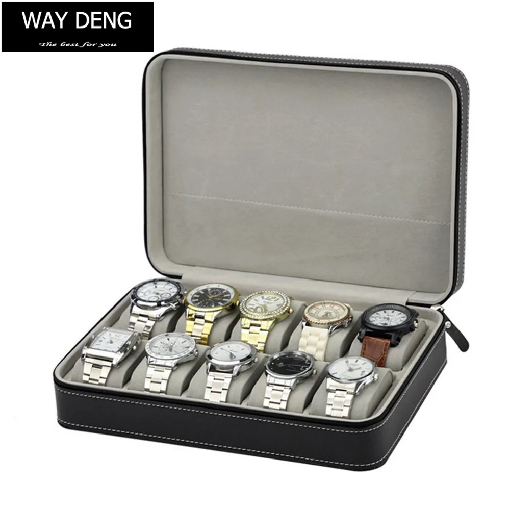 

Way Deng - Durable Black PU Leather Watch Box 10 Slots Velvet Pillows Jewelry Display Storage Case Organizer Holder - YPK009